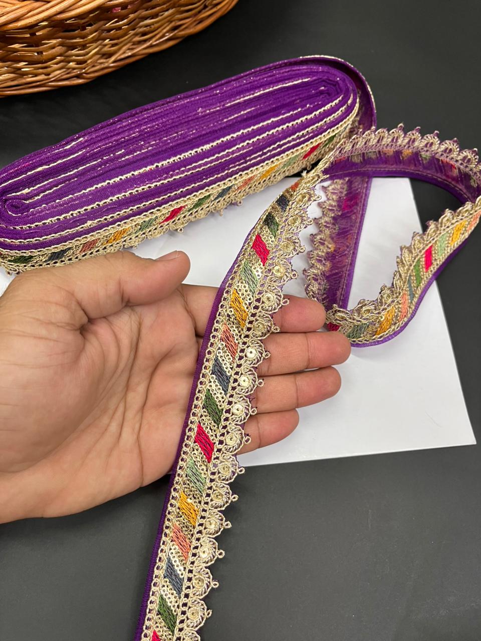 Sabyasachi Inspired Saree Lace & Borders – Premium Designer Trim for Sarees, Lehengas & Dupattas (9 Meter, 1 Inch Width) | Purple