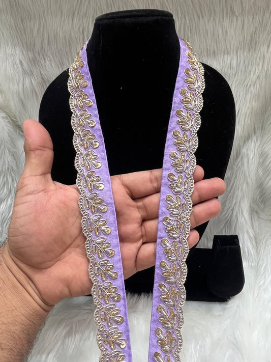 Designer Maggam Work Lace Border – 9 Meters, 1-Inch Width, Handcrafted Embroidery | Purple