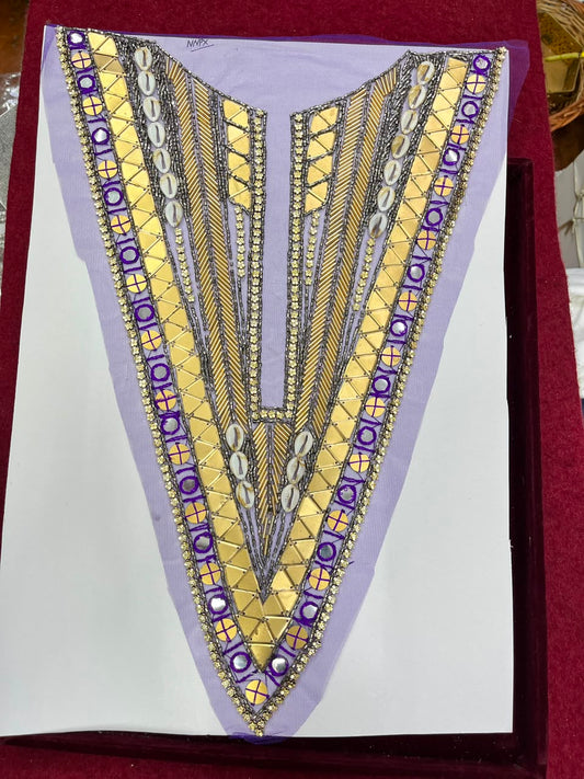 Designer Handcrafted Neck Patch for Dresses, Kurtis & Blouses – Premium Embroidered Neckline Applique | DC0982 | Purple