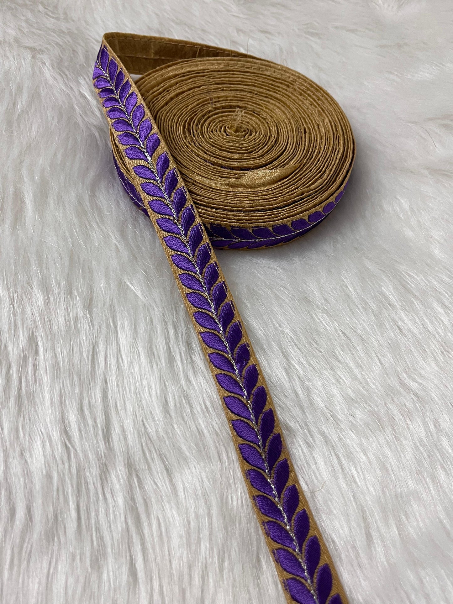 Beautiful Thread Work Parsi Lace Trim | 9 Meter | Purple