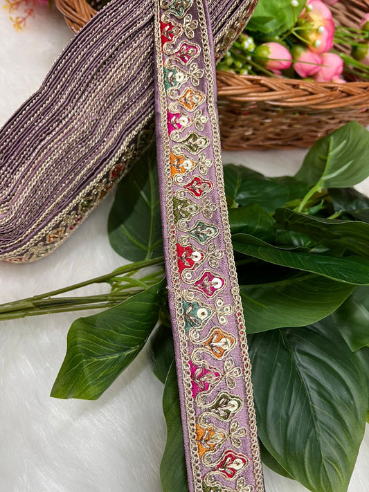 Sabyasachi-Inspired Embroidered Designer Lace Border – 9 Meter Roll, 1 Inch Wide for Ethnic & Creative Projects | Purple