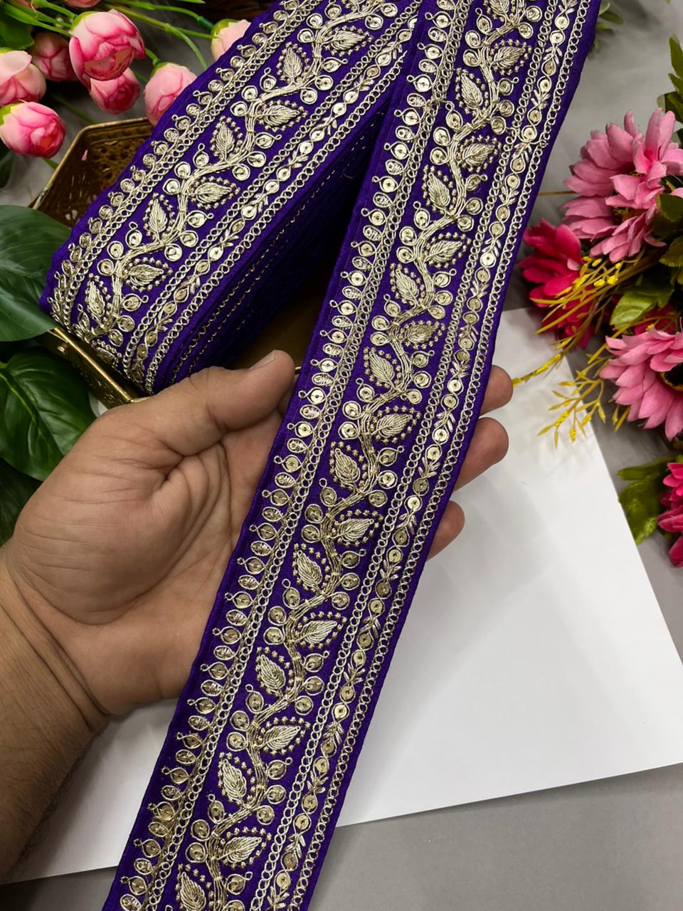 Silk Based Embroidered Saree Lace & Borders – Premium 2 Inch Decorative Lace for Ethnic & Festive Wear (9 Meter) | Purple