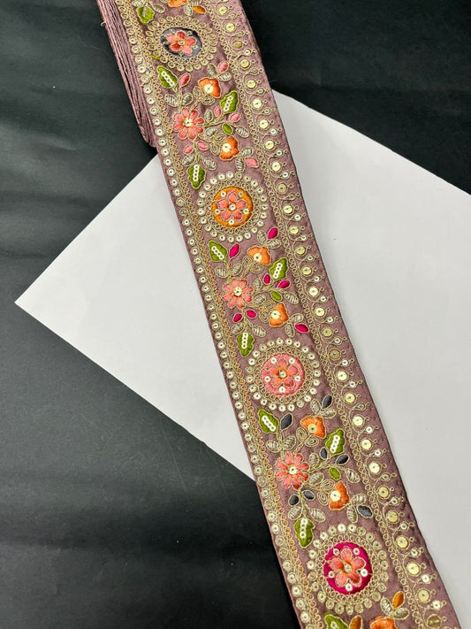 Beautiful Floral Multicoloured Sabyasachi Inspired Saree Lace – Designer Embroidered Border (9 Meter) | Purple