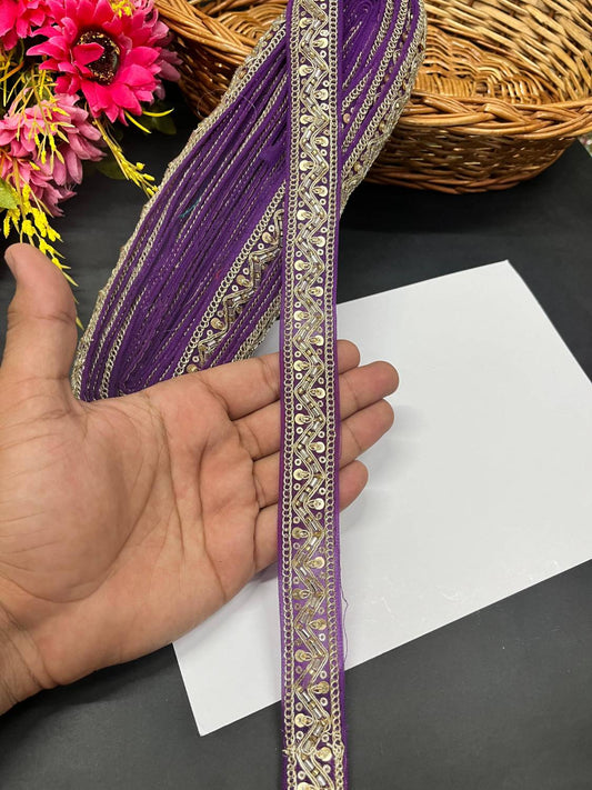 Beautiful Maggam Work Lace for Sarees – Decorative Maggam Work Lace (9 mtr, 1 inch) | Purple