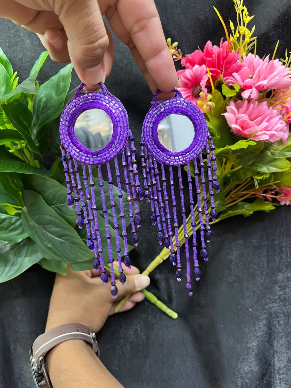 Designer Mirror Work Latkans for Blouses & Lehengas – Decorative Mirror Tassels for Ethnic Wear (6 Inch) | DC0981 | Purple