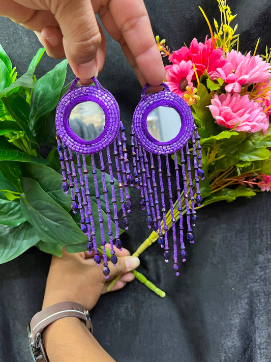 Designer Mirror Work Latkans for Blouses & Lehengas – Decorative Mirror Tassels for Ethnic Wear (6 Inch) | DC0981 | Purple