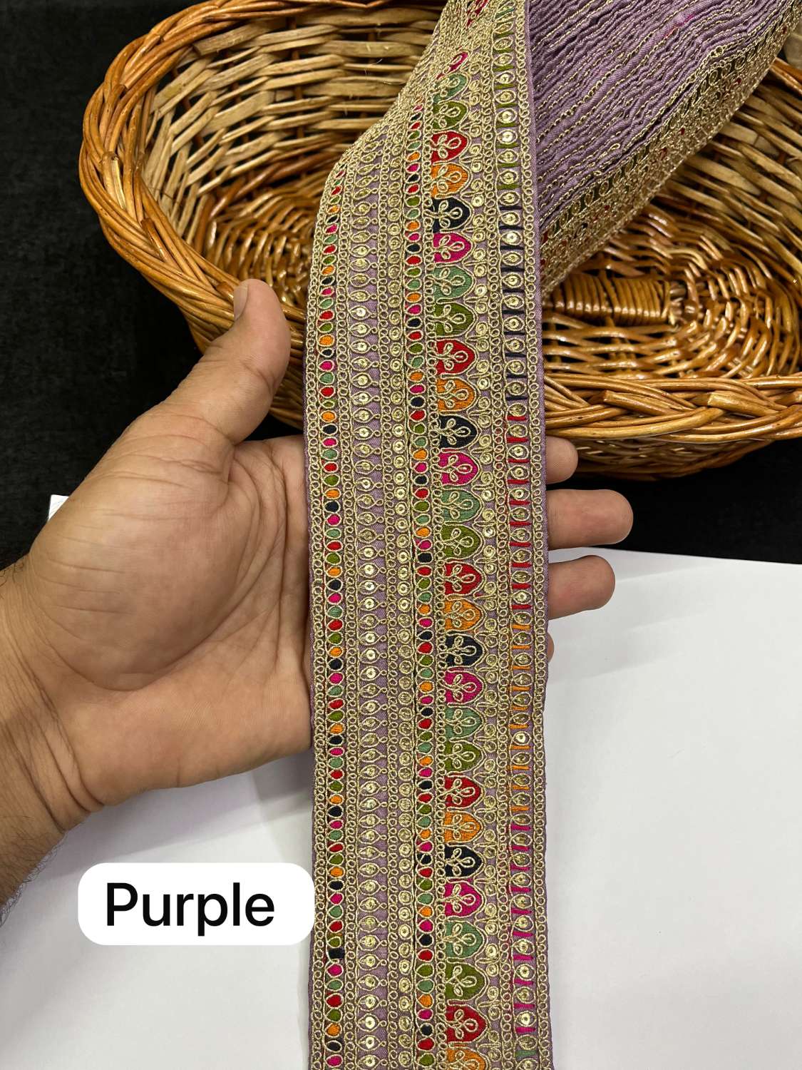 Sabyasachi Inspired Embroidery Designer Saree Lace Border (9 Meter) – 3 Inch Wide Premium Trim | Purple
