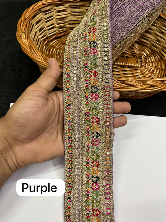 Sabyasachi Inspired Embroidery Designer Saree Lace Border (9 Meter) – 3 Inch Wide Premium Trim | Purple