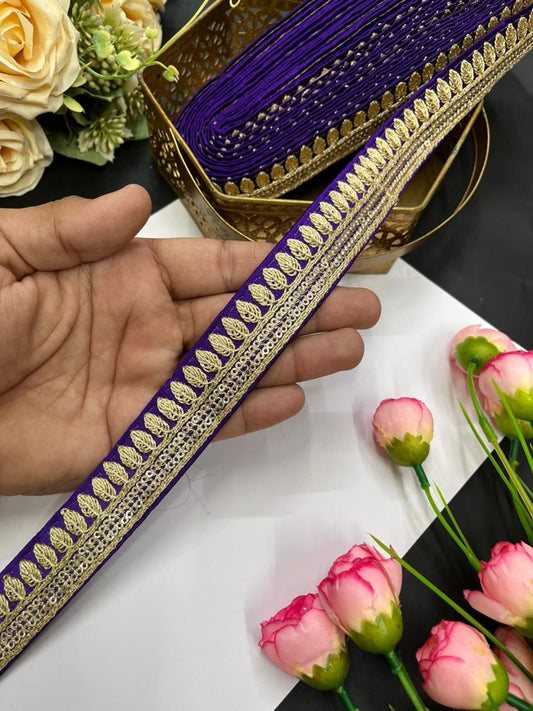 Elegant Embroidered Silk Saree Lace Borders – Premium 1 Inch Designer Border for Dupattas, Lehengas & Festive Wear (9 Meter) | Purple