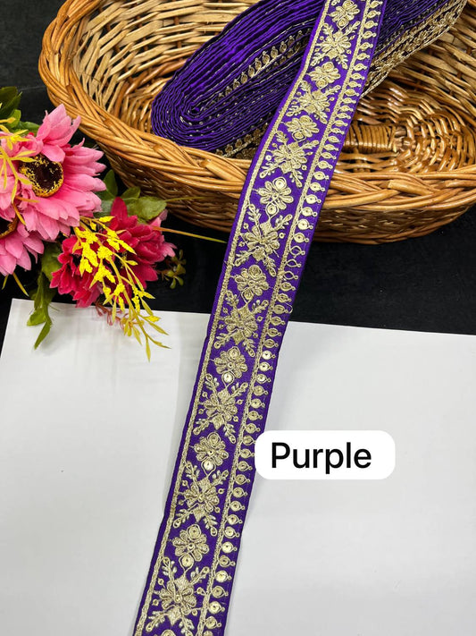 Gold Zari Embroidered Lace for Sarees & Dupattas Border Trim (9 Meter) – 1.5 Inch Width | Purple