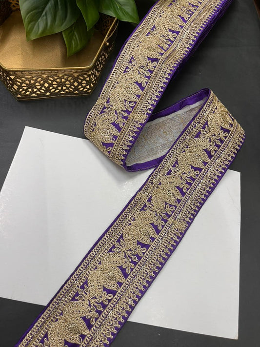 Embroidered Laces for Sarees & Bridal Wear – Premium Designer Border Trim for Dupattas & Lehengas (9 Meter, 3 Inch Width) | Purple