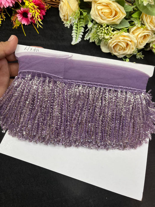 Sequence Fringe Lace | Western Imported Lace | Tassels Lace – Premium Designer Border Trim for Sarees, Lehengas & Gowns (9 Meter, 4 Inch Width) | Purple