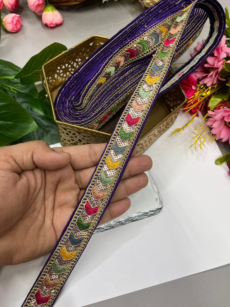 Sabyasachi Style Embroidery Saree Laces – Premium 1 Inch Designer Decorative Lace for Ethnic & Bridal Wear (9 Meter) | Purple