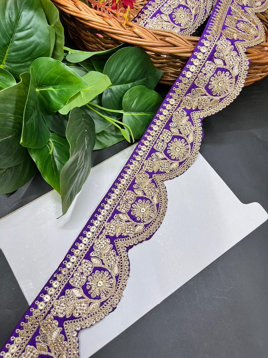 Delicate Scalloped Embroidery Lace for Sarees & Dresses – Designer Embroidered Border for Ethnic & Western Outfits (9 Meter, 2 Inch Width) | Purple