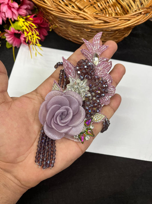Rhinestone Imported Patch – Western Flower Designer Patch for Sarees, Blouses & Ethnic Outfits (17 cm x 8 cm) | Purple