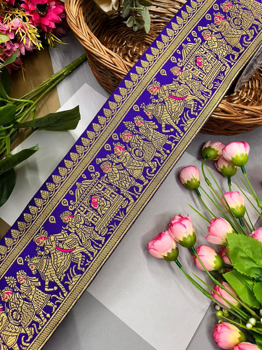 Excellent Banarasi Lace – Premium 4 Inch Traditional Woven Border for Sarees, Dupattas & Ethnic Wear (9 Meter) | Purple