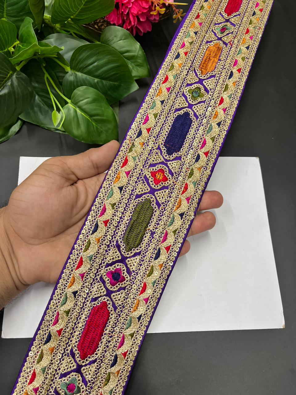Designer Sabyasachi Laces & Borders – Premium Embroidered Lace Trim for Sarees, Lehengas & Dupattas (9 Meter, 3.5 Inch Width) | Purple