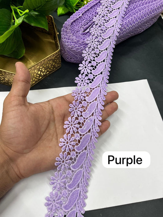 Imported Cotton Lace Border for Sarees & Dresses – 2 Inch Designer Western Lace (9 Meter Roll) | Purple