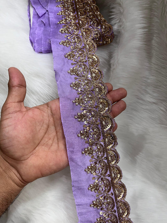 Maggam Work Lace for Sarees & Dupattas – 9 Meters, 2.5-Inch Width, Handcrafted Embroidery Border | Purple