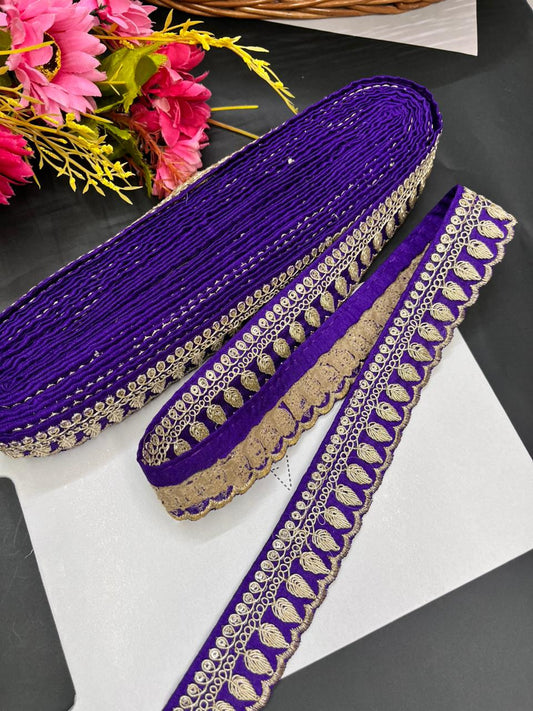 Embroidered Zari Lace Border for Saree, Lehenga & Craft Projects – Designer 1 Inch Embroidery Lace for Ethnic Wear (9 Meter) | Purple