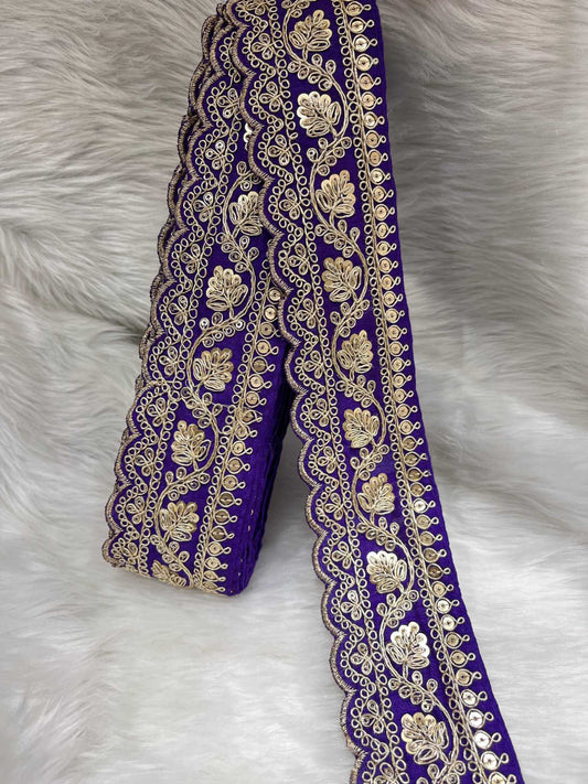 Designer Embroidery Saree Lace | Dupatta Lace | Lehenga Border – 9 Meters, 2-Inch Wide Embroidered Trim | Purple