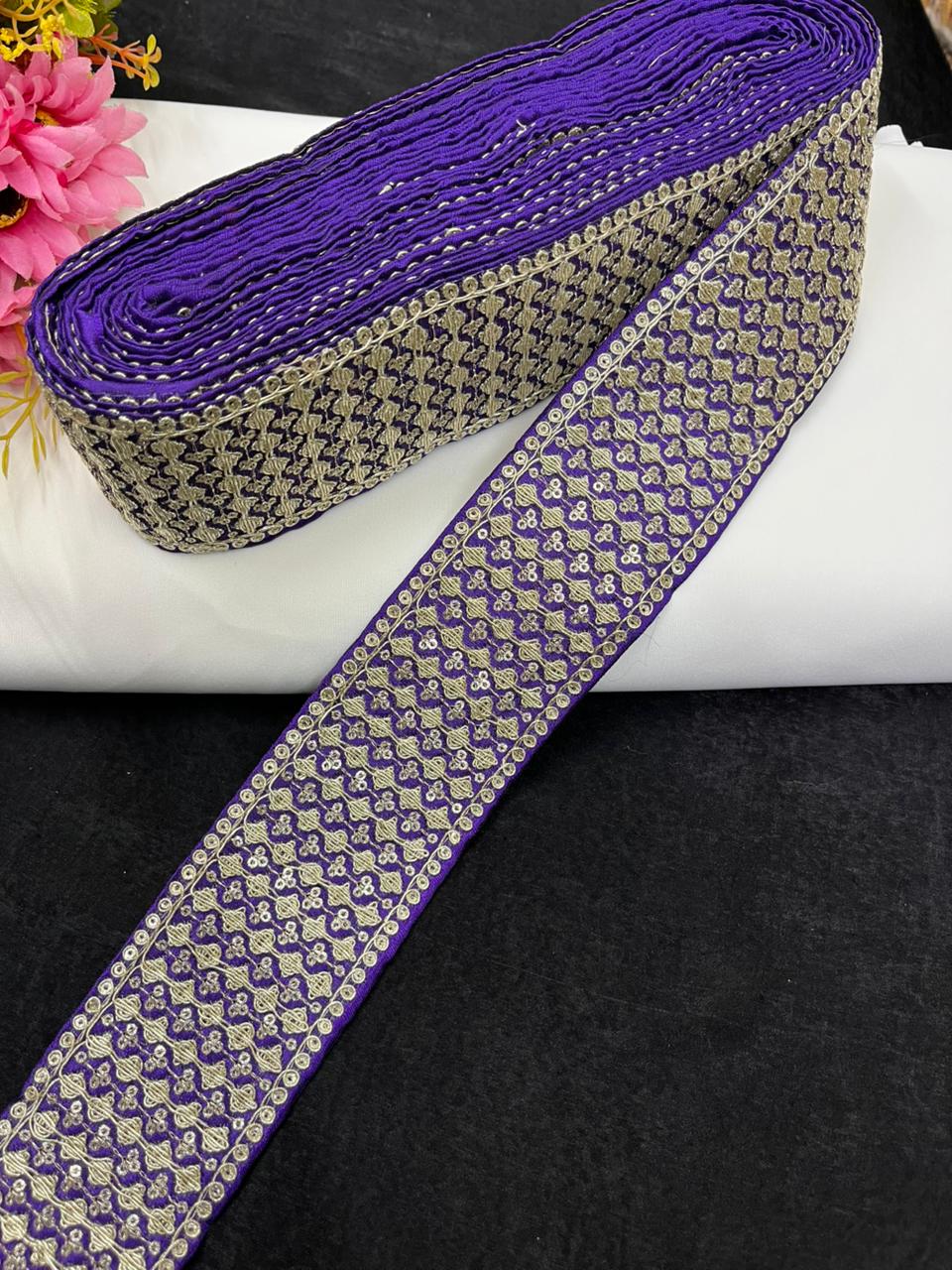Beautiful Zari Embroidered Saree Border Lace for Sarees, Blouses & Lehengas – Designer Ethnic Embroidery Lace (2.5 Inch) | Purple