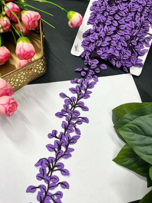 Stunning Guipure Leaf Imported Lace Trim – Designer Saree Laces (9 Meter Roll) | Purple