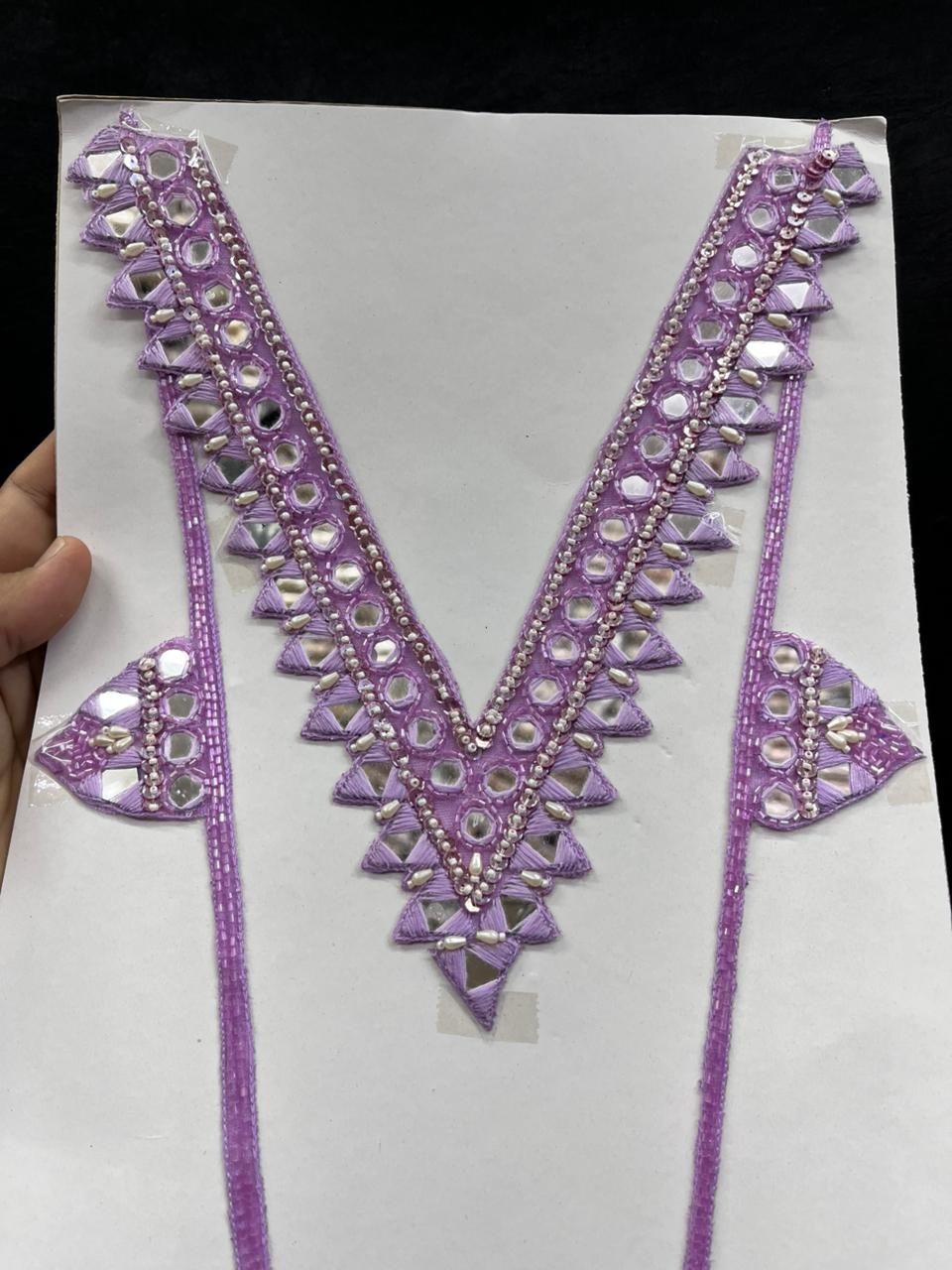 Mirror Work Neck Patch for Kurti, Suits & Bridal Dresses – Premium Designer Ethnic Neck Patch for Festive Wear | Purple