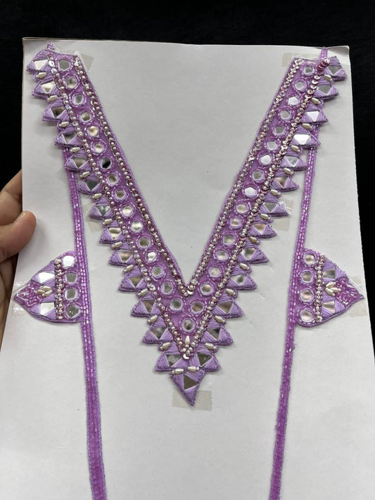 Mirror Work Neck Patch for Kurti, Suits & Bridal Dresses – Premium Designer Ethnic Neck Patch for Festive Wear | Purple