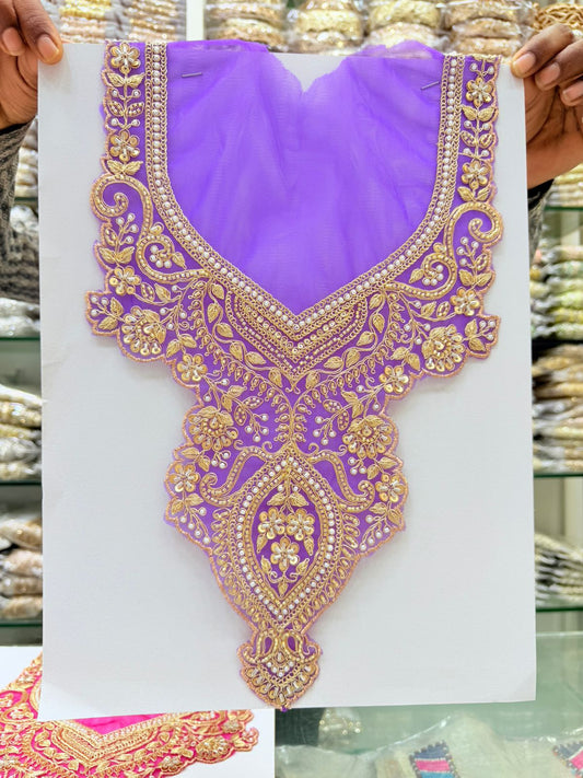 Beautiful Neck Patch for Dresses & Kurtis – Elegant Designer Embellished Neck Applique | Purple