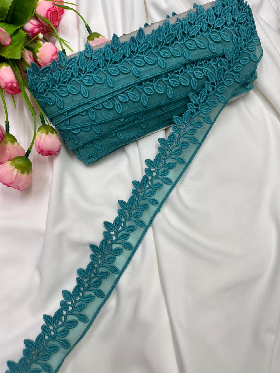 Beautiful Imported Organza Lace Trim for Sarees, Dresses & Kurtis – Designer Soft Organza Lace Border (1.5 Inch) | Rama Green