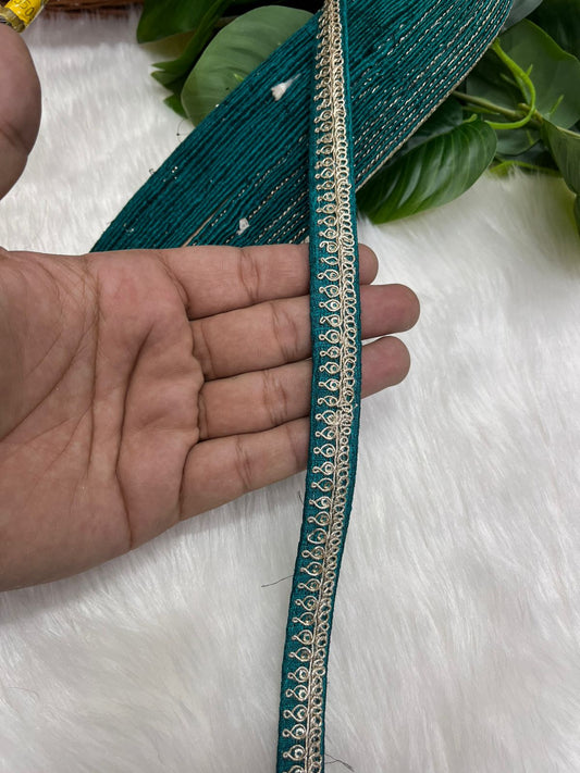 Embroidered Designer Lace - Indian Wedding Trims, Saree Border, Lace Reel 9 Meter (0.5 Inch Width) | Rama Green