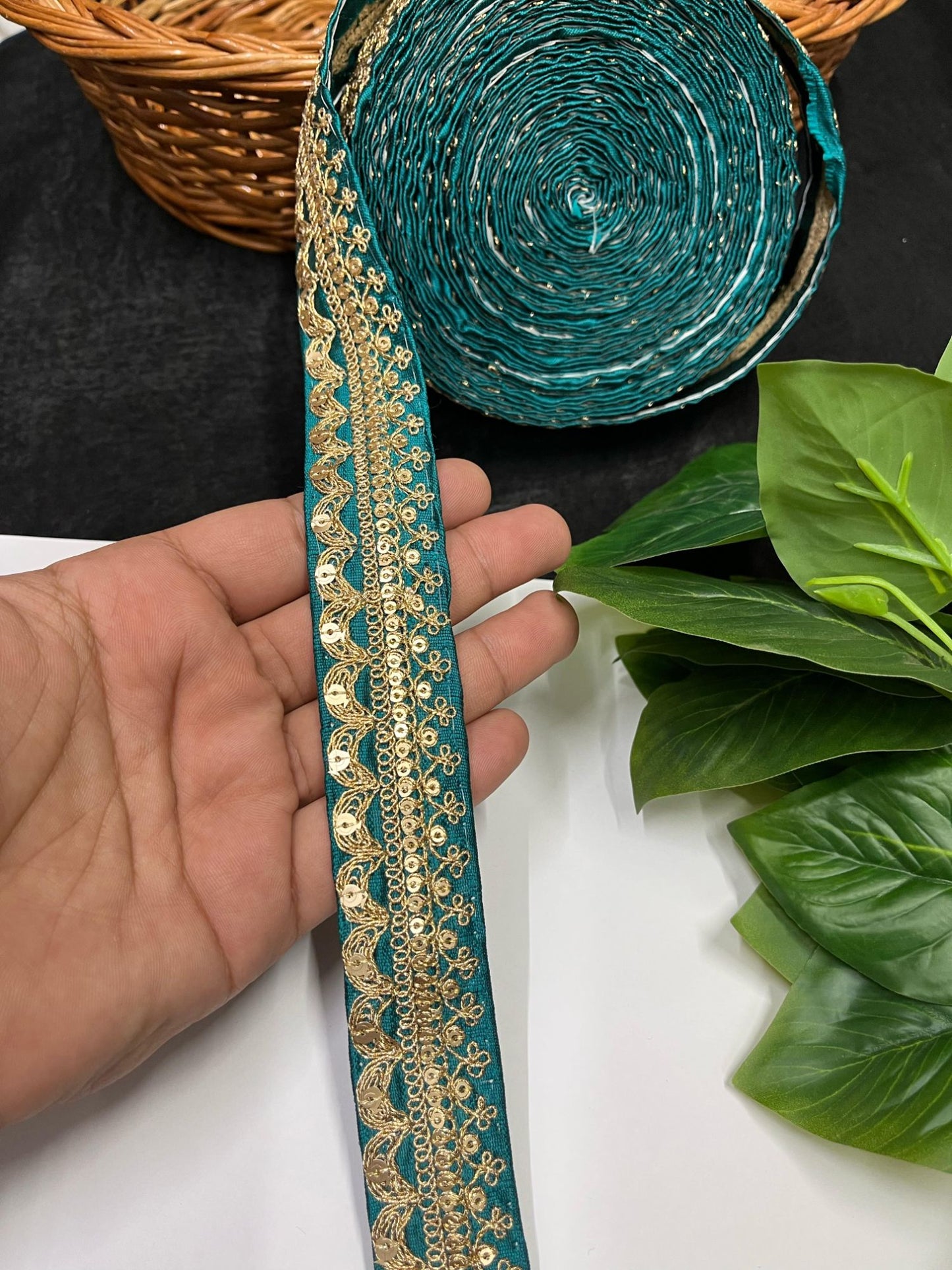 Gold Embroidered Saree Laces for Sarees, Kurtis, Dupattas, Dresses & Lehengas – 9 Meters, 1.25-Inch Decorative Border | Rama Green