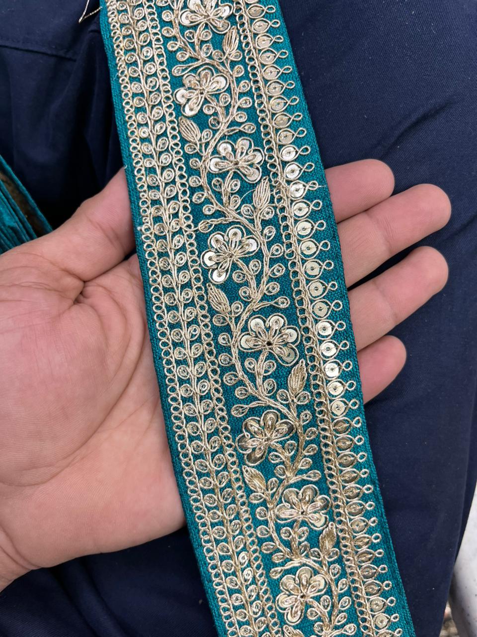 Embroidered Zari Lace Border for Saree, Lehenga & Craft Projects – Heavy 3 Inch Designer Embroidery Lace for Ethnic Wear (9 Meter) | Rama Green