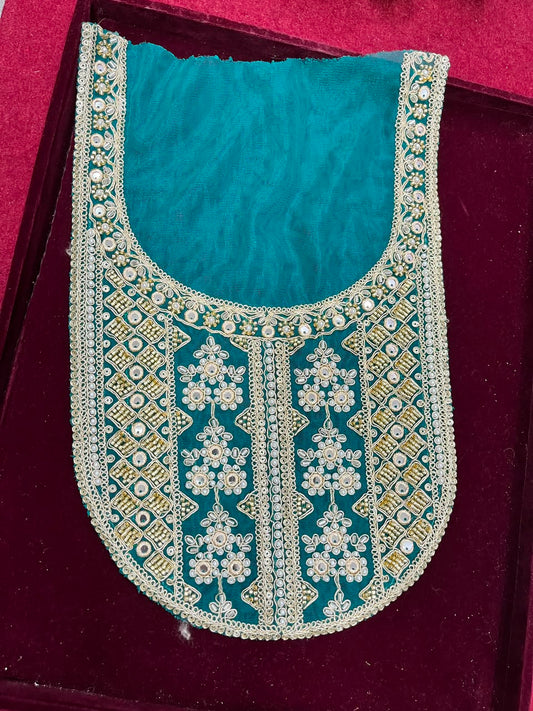 Designer Handcrafted Neck Patch for Kurtis, Dresses & Blouses – Premium Embroidered Neckline Applique | DC0983 | Rama Green