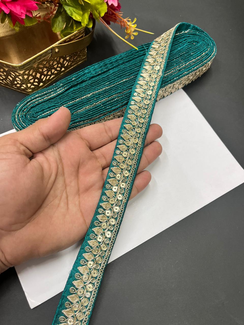 Zari Embroidered Silk Lace – Premium Designer Border for Sarees, Lehengas & Dupattas (9 Meter, 1 Inch Width) | Rama Green