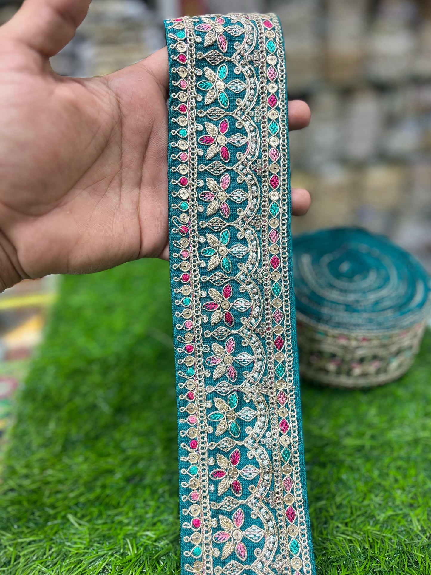 Embroidered Sari Lace Borders for Wedding Saree, Dupatta, Gowns, Lehenga – 9 Meters, 2.5-Inch Width | Rama Green