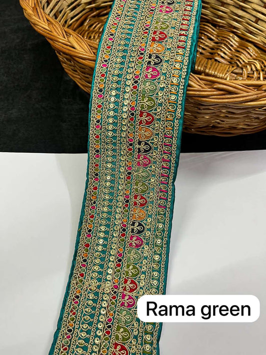 Sabyasachi Inspired Embroidery Designer Saree Lace Border (9 Meter) – 3 Inch Wide Premium Trim | Rama Green