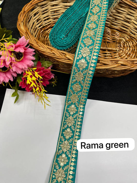 Gold Zari Embroidered Lace for Sarees & Dupattas Border Trim (9 Meter) – 1.5 Inch Width | Rama Green