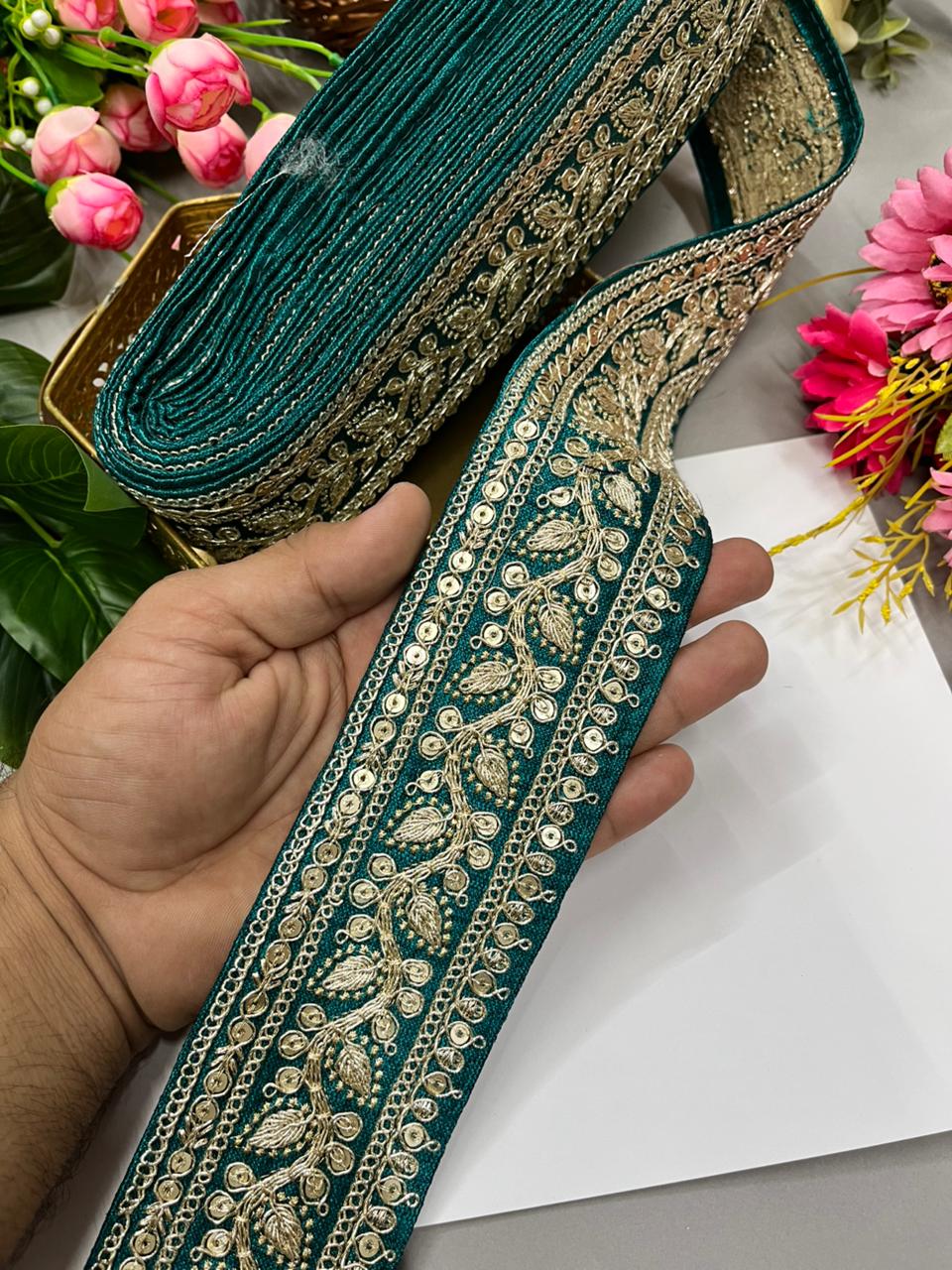 Silk Based Embroidered Saree Lace & Borders – Premium 2 Inch Decorative Lace for Ethnic & Festive Wear (9 Meter) | Rama Green