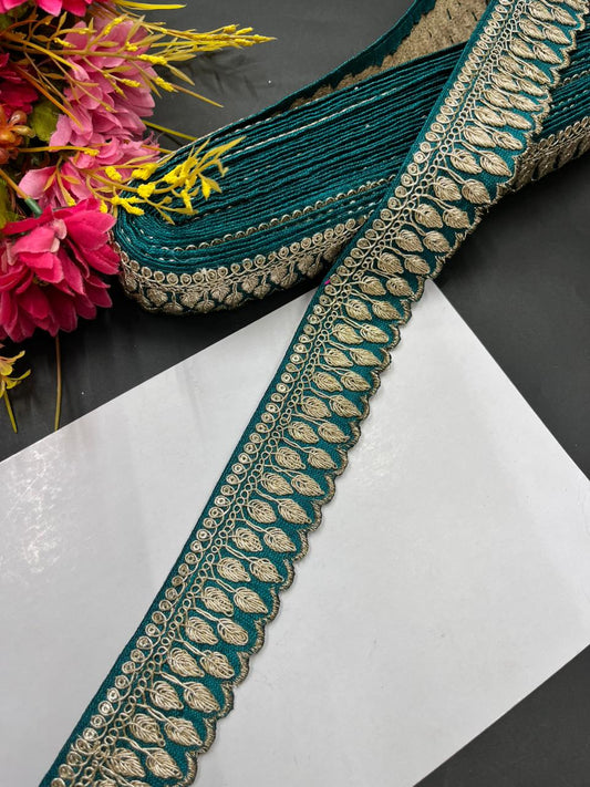 Zari Embroidered Saree Laces – Premium Designer Borders for Sarees, Lehengas & Dupattas (9 Meter, 1.5 Inch Width) | Rama Green