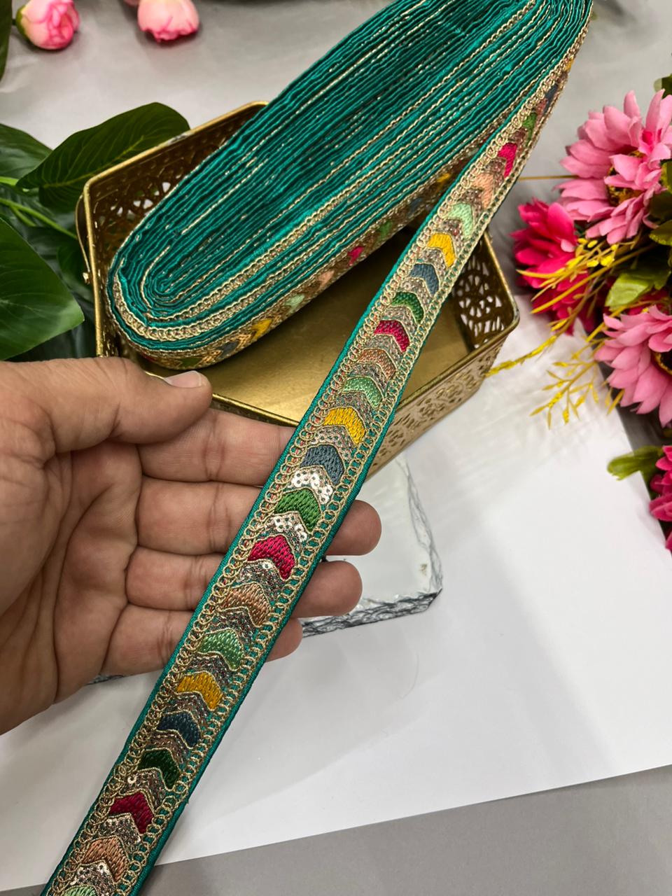 Sabyasachi Style Embroidery Saree Laces – Premium 1 Inch Designer Decorative Lace for Ethnic & Bridal Wear (9 Meter) | Rama Green