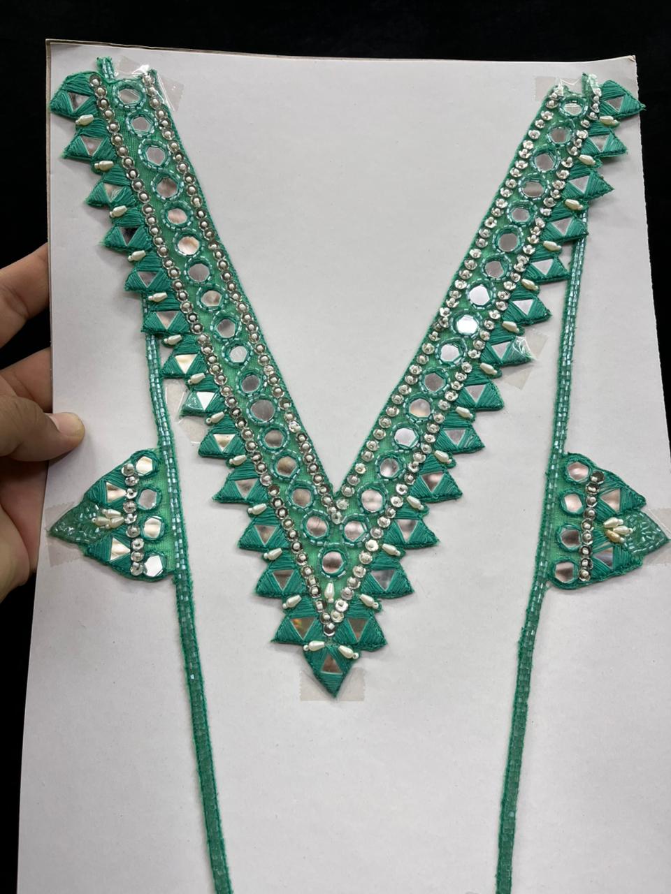 Mirror Work Neck Patch for Kurti, Suits & Bridal Dresses – Premium Designer Ethnic Neck Patch for Festive Wear | Rama