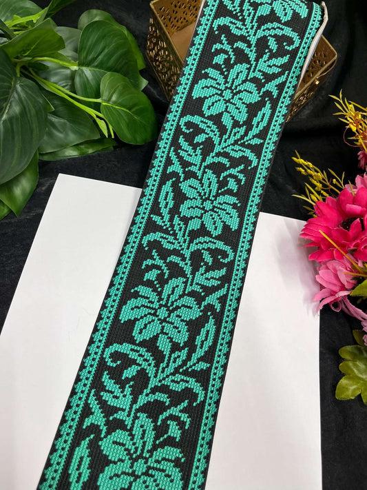 Cross Stitch Jacquard Border – 9 Meters, 4-Inch Thread Embroidered Lace for Sarees, Lehengas & Dupattas | Rama