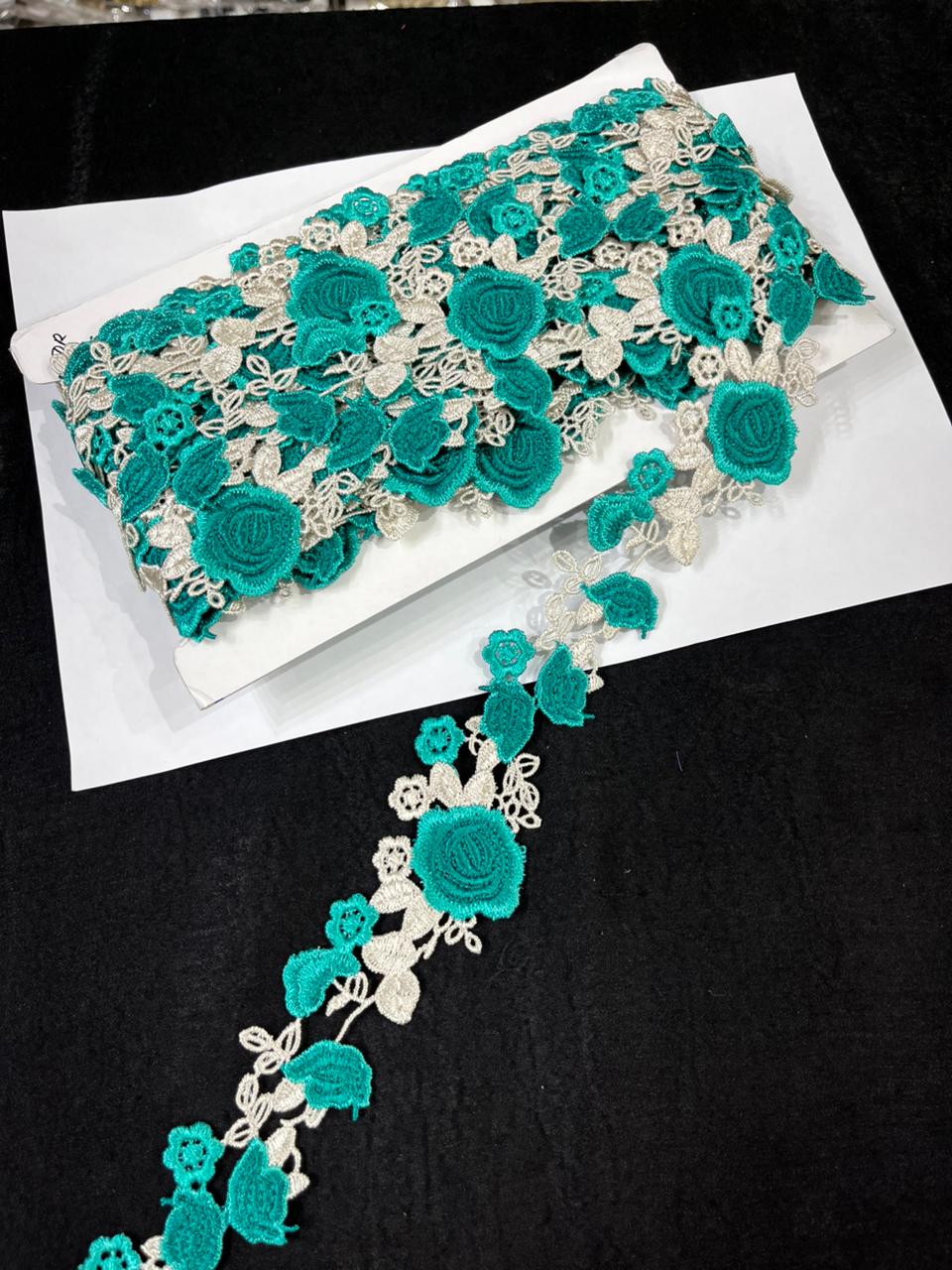 Beautiful Flower Western Lace Trim for Dresses, Sarees & Kurtis – Designer Imported Floral Lace Border (1.5 Inch) | Rama