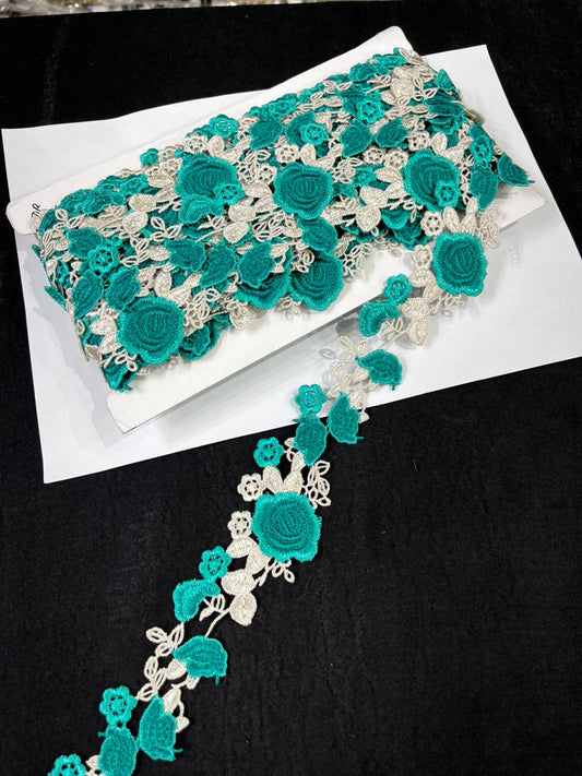 Beautiful Flower Western Lace Trim for Dresses, Sarees & Kurtis – Designer Imported Floral Lace Border (1.5 Inch) | Rama