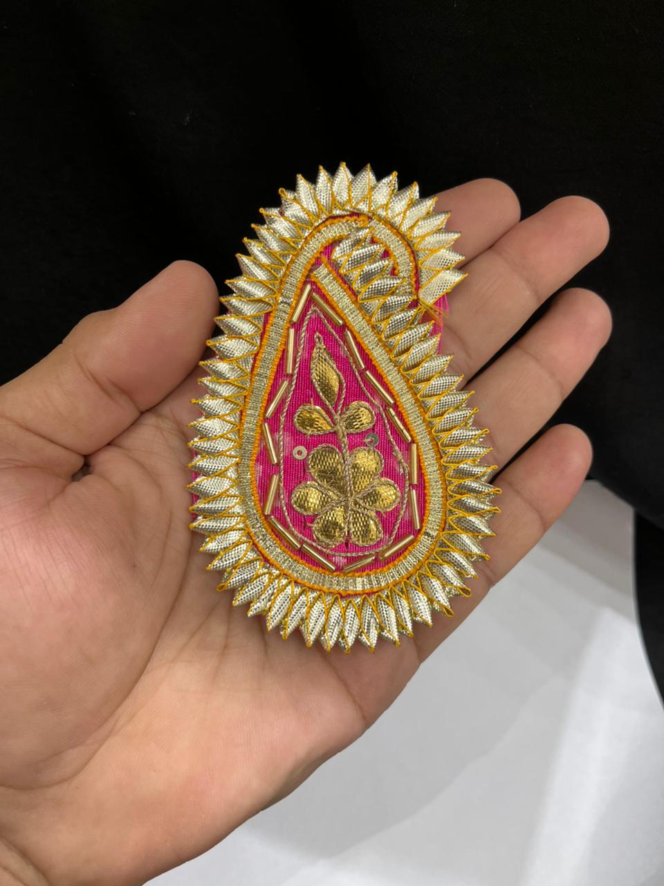 Handmade Mango Design Gota Patches for Sarees, Lehengas & Blouses – Traditional Ethnic Decorative Applique Patches | Rani Pink