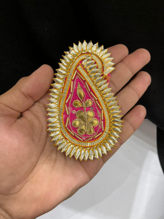 Handmade Mango Design Gota Patches for Sarees, Lehengas & Blouses – Traditional Ethnic Decorative Applique Patches | Rani Pink