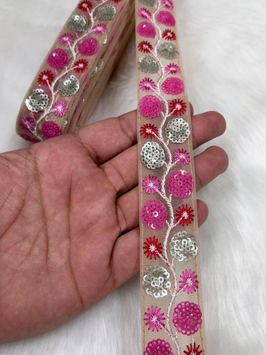 Sequence Work Embroidered Lace Border for Sarees, Dupattas, Skirts, and Lehenga - 9 Meter | Rani
