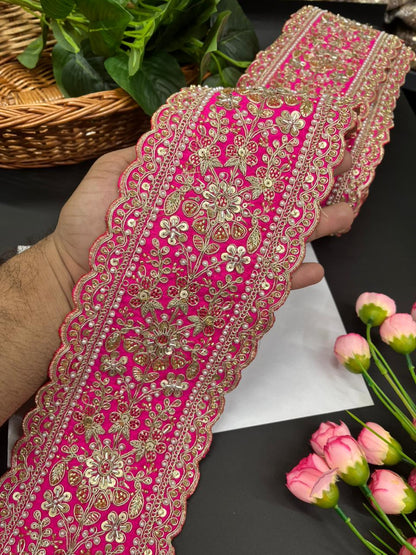 Exclusive Bridal Lace Collection – Premium Heavy Lehenga Border for Sarees, Dupattas & Wedding Outfits (9 Meter, 5 Inch Width) | Rani Pink